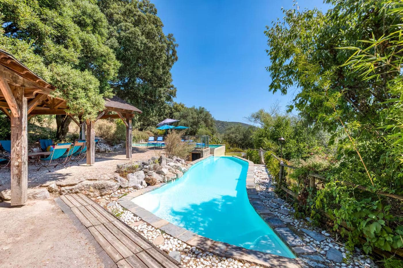 Swimming pool at the Mas overlooking Pic Saint-Loup